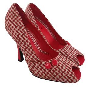 Vintage Y2K Red abstract bpeep toe pumps sz 7